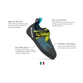 SCARPA Men's Origin VS Rock Climbing Shoes for Gym Bouldering & Sport Climbing - Petrol/Lime - 11.5 Women/10.5 Men
