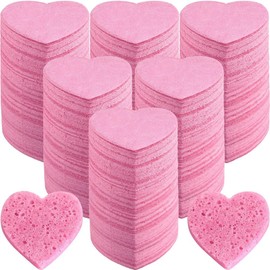 Exogio 100 Stück Komprimierte Gesichtsschwämme Herz, Rosa Gesichtsschwamm zum Reinigen und Peeling, Abschminken Schwamm Pads, Spa Massage, Wiederverwendbarer Schminkschwamm für Make-up Entferner