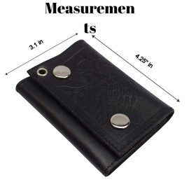 MARSHAL Men's Genuine Leather Black Trifold Wallet with Chain Biker Trucker Motorcycle (Eagle Black)