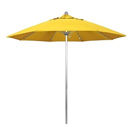 California Umbrella 9' Round Aluminum/Fiberglass Umbrella, Push Open, Silver Pole, Olefin Lemon Fabric