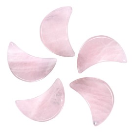 Cheungshing 5 Pcs Cresent Moon Reiki Crystal Polished Palm Worry Stone for Chakra Balance, DIY Jewelry Making, Meditation, Rose Quartz