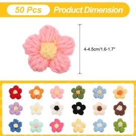 QUARKZMAN Pack of 50 Flower Patches, Crochet Flower Blossoms Handmade Crochet Flowers Appliques Embellishments for DIY Hair Dress Wedding Party Crafts, Pink and Yellow