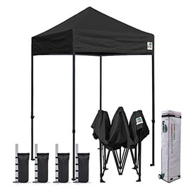Eurmax USA 5'x5' Ez Pop Up Canopy Tent Commercial Instant Canopies with Heavy Duty Roller Bag,Bonus 4 Sand Weights Bags (Black)
