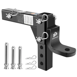 METOWARE Adjustable Trailer Hitch Ball Mount, 9-1/2" Drop and 8-1/4" Rise, Fits 2-Inch Receiver, with 1" Hitch Ball Hole, 6-Position Heavy Duty Tow Hitch with Pins