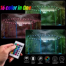 2Pcs Outdoor Trampoline Set, 12Ft LED Trampoline Light and Trampoline Sprinkler, Outdoor Trampoline Backyard Water Park, 16Color Change,Waterproof, Bright to Play at Night Outdoors, Good Gift for Kids