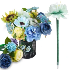 Flower Pens:Leery Mixed Blue Rose Ballpoint Pens,16 Pieces Valentine's Day Plush Rose Pens for Birthday Party Wedding Mother Girlfriend Wife Office Supplies