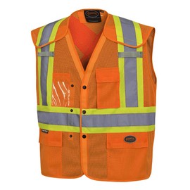 Pioneer V102195A-L/XL Hi-Viz Drop Shoulder Safety Vest with Snaps, Hi-Viz Orange, L/XL