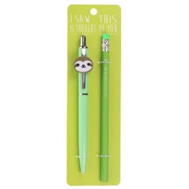 Stands Out, Supplying Outstanding Gifts Sloth Animal Pen and Pencil Set Kids Charm Topper School Stationary Kits Gift