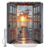 Beach Barn Door Shower Curtain Blue Ocean Hawaiian Sunset Sea