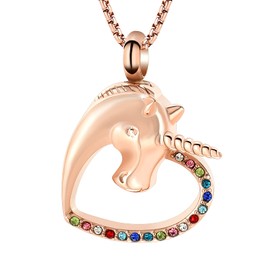 Oinsi Unicorn Cremation Jewelry For Ashes Of Loved One Keepsake Memorial Urn Necklace Pendant Women Girls Fashion Jewelry, 316L, Crystal
