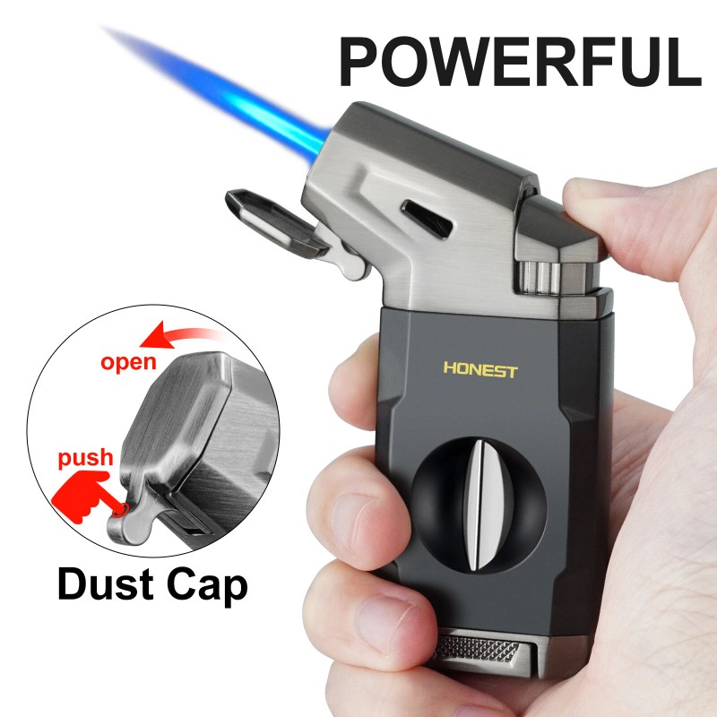 Torch Cigar Lighter Built-in V Cigar Cutter Refillable Butane Torch