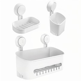 MoJoTools Shower Caddy Suction Cup Set - No-Drill Removable 3-Pack Organizer with Shower Shelf, Soap Dish, and Toothbrush Holder - Strong Suction, Waterproof, Ideal for Bathroom Organization
