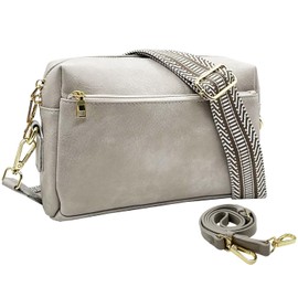 Yuhan Pretty Small Crossbody Bags for Women Leather Designer Cell Phone Purse Shoulder Handbag Wallet with 2 Straps(Light Grey)