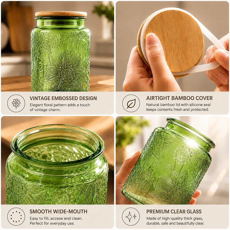 Custde Glass Storage Jars With Airtight Lid, 35oz Canister For