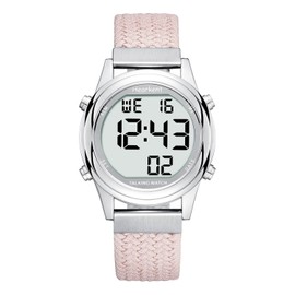 Hearkent Ladies Digital Talking Wrist Watch with Pleasant French Voice LCD Display Large Digits for Visually Impaired, Elderly or Blind - Pink Classic
