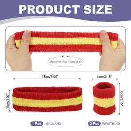 sourcing map Sweat Band Set Sports Terry Cloth Headband Wristband Set 7"x2" Moisture Wicking Sweat Absorbing Head Band for Women Men Workout Exercise Basketball(Red/Yellow)