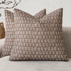 Foindtower Set of 2 Decorative Neutral Floral Print Throw Pillow Covers Vintage Accent Farmhouse Cushion Covers Boho Home Decor for Sofa Couch Chair Bedroom Living Room Outdoor,22×22 Inch,Brown