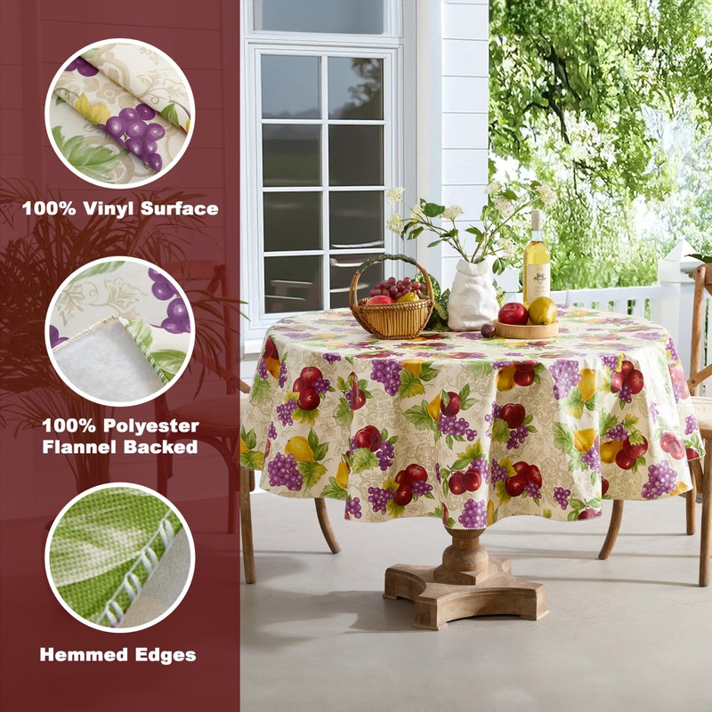 Avalon Fruit Pattern Indoor/Outdoor Flannel Backed Vinyl Tablecloth - 70"