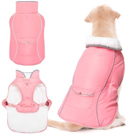 Abrigo de invierno para perros - Ropa cálida para perros para lluvia, nieve, viento y frío - Chaleco reflectante rosa ajustable, impermeable y cortavientos con orificio para correa para perro