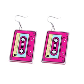 Colorful 70'S 80'S Cassette Tape Resin Acrylic Dangle Earrings for Women Jewelry (C)