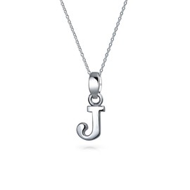 Bling Jewelry ABC Capital Block Letter Alphabet J Initial Pendant Necklace for Teen for Women .925 Sterling Silver