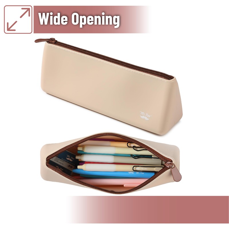 Mr. Pen- Silicone Pencil Case Pouch, Warm Beige, Aesthetic Triangular
