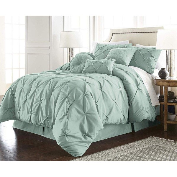 TRP 7 Piece Pintuck Comforter Set King, Pinch Pleated Classic