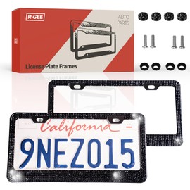 2 Pack Bling License Plate Frame with Crystals, Sparkly Rhinestone Car Plate Holder with Screw Caps, Stylish Diamond License Plate Cover for Women, Universal Fit, Gift Box Packaging(Black)