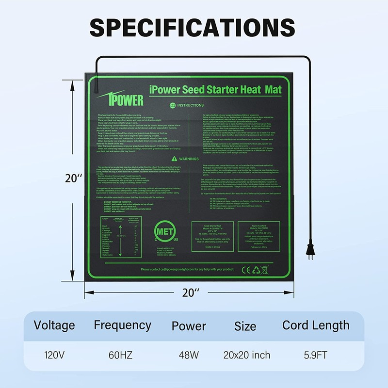 iPower 20" x 20" Warm Hydroponic Seedling Heat Mat and