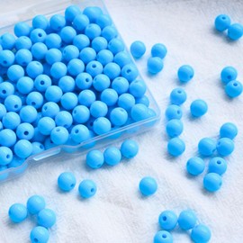 250pcs Acrylic Beads for Bracelets, 8mm Plastic Beads Smooth Round Beads for Jewelry Making DIY Crafts Supplies (Sky Blue)