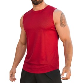 Babioboa Men's Gym Muscle Shirts Tank Tops Mesh Quick Dry Undershirt Sports Fitness Bodybuilding Muscleshirt(Red,XL)
