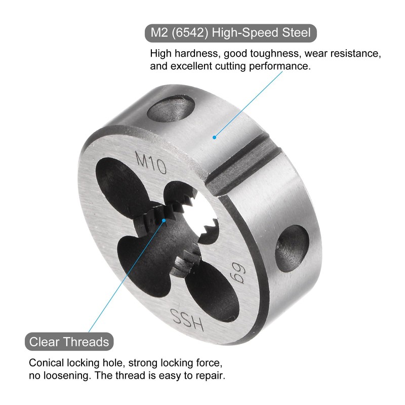 QUARKZMAN Round Die Metric M10 x 1.5 Thread (Right) High