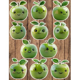 Handmade Cute Kawaii Green Apple Die Cut Vinyl Stickers Set Notebook Laptop Waterbottle