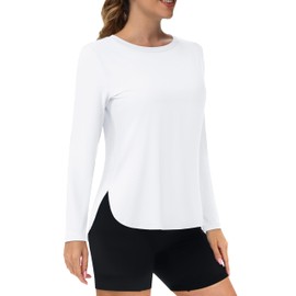 TACVASEN Long Sleeves Shirts for Women UPF 50+ Sun Protectin Quick Dry Lightweight Hiking Yoga Gym Workout Tops White XL