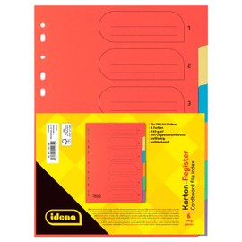 Idena 11132 Cardboard Index for DIN A4 Documents, 22.5 x 30 cm, 6 Full-Colour Dividers in 6 Colours, 150 g/m², Organiser with Euro Holes and Organisational Print