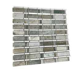 Tenedos Ming Green and Thassos White Marble Mosaic Tile 1 Sheet for Bathroom Wall and Floor Accent, Kitchen Backsplash, Shower, Fireplace, Spa or Entryway