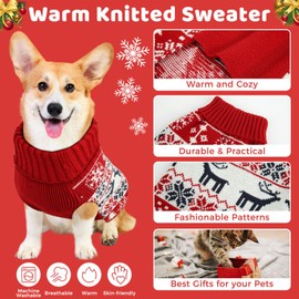 Christmas Dog Sweaters for Small Large Dogs Girl, Soft Warm Pup Dogs Shirt, Turtleneck Dog Sweaters for Medium Large Dogs, Double Knitting Collar for Outdoors Playing, Warm Dog Cat Clothes Deer XS