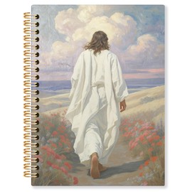 KRHFG Christian Jesus Spiral Notebook, Religious Prayer Journals for Writing, Jesus Walking in Field Notebooks for Note Taking, Christian Church Office Supplies, 5.5x8.3 Inch