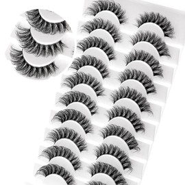 Veleasha Russian Strip Lashes with Clear Band Looks Like Eyelash Extensions D Curl Lash Strips 10 Pairs Pack (DT05)