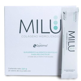 MILU | Colágeno Hidrolizado con Magnesio y Vitamina C | 30 Sobres individuales de 11g (1Caja) | Suplemento Alimenticio Sin Saborizantes - Sin Olor - Sin Azúcar | Péptidos de Colágeno Porcino | Apto para dietas Keto |