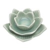 NOVICA Handmade Celadon Ceramic Tealight Candleholder Lotusshaped in Green Thailand
