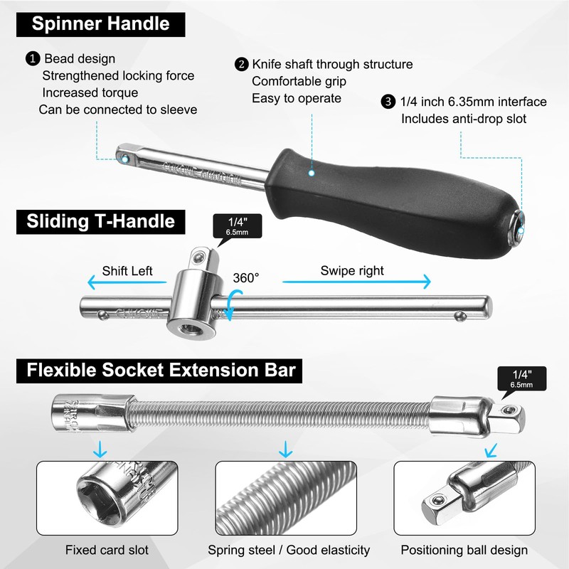 sourcing map 1/4" Drive Spinner Handle Chrome Vanadium Steel Drive