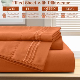 vveiiye King Fitted Sheet with 2 Pillowcase Soft Microfiber Sheet Set 16" Deep Pocket Bed Sheets, Wrinkle Free and Easy Care Bottom Sheet for King Size Bed, Burnt Orange