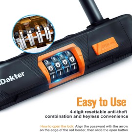 NDakter Bike Locks Heavy Duty Anti Theft, Combo Bike U Lock, 4-Digit Resettable Combination Bicycle Lock, Large U Shaped Ebike Lock with 5Ft Steel Cable for Electric Bike, Escooter, Motorcycle,Door