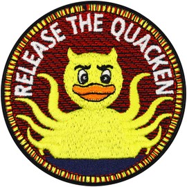 Funny octopus patch "Release the Quacken" iron-on rubber duck patch to sew on / iron on | funny jeans patch with embroidery application for all fabrics | 70 x 70 mm