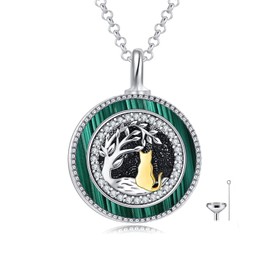 Tree of Life Cat Urn Necklace 925 Sterling Silver Cremation Necklace for Ashes Cat Keepsake Memorial Jewelry Gifts for Women Cat Lovers
