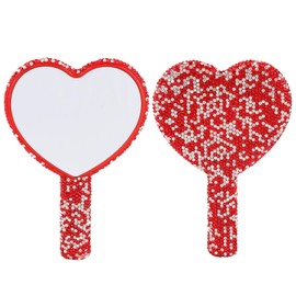 Framendino, 1 Pack Bling Heart Cosmetic Handheld Mirror Red Metal with Handle for Women Makeup Travel
