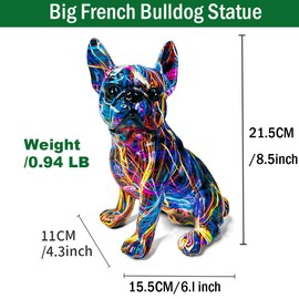 TRIrunpdl French Bulldog Statue Decor, Colorful Art Creativity Graffiti Frenchie Bulldog Sculpture Ornament, Collectible French Bulldog Gifts for Home Room Office Bookshelf Desktop Table TV Cabinet