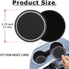 2 Pcs Black Bling Car Cup Holder Insert Coaster Anti-Slip Car Accessories