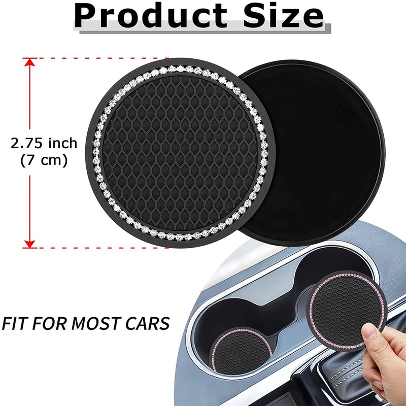 2 Pcs Black Bling Car Cup Holder Insert Coaster Anti-Slip